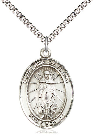 Pewter Our Lady of Tears Medal Catholic Jewelry Engraved Catholic Saint Jewelry