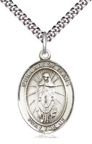 Sterling Silver Our Lady of Tears Medal Catholic Jewelry Engraved Catholic Saint Jewelry