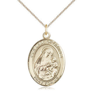 14kt Gold Filled Our Lady of Grapes Medal Catholic Jewelry Engraved Catholic Saint Jewelry