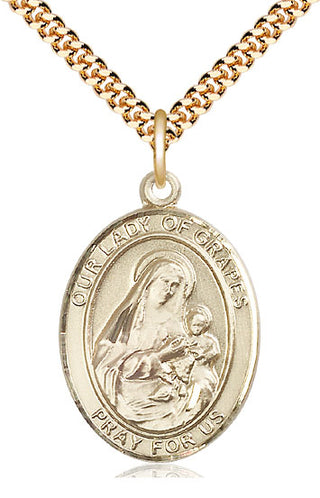 14kt Gold Filled Our Lady of Grapes Medal Catholic Jewelry Engraved Catholic Saint Jewelry