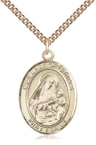 14kt Gold Filled Our Lady of Grapes Medal Catholic Jewelry Engraved Catholic Saint Jewelry