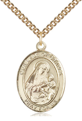 14kt Gold Filled Our Lady of Grapes Medal Catholic Jewelry Engraved Catholic Saint Jewelry