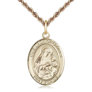 14kt Gold Filled Our Lady of Grapes Medal Catholic Jewelry Engraved Catholic Saint Jewelry