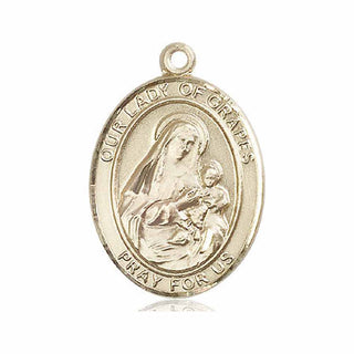 14kt Gold Our Lady of Grapes Medal Engraved Catholic Saint Jewelry