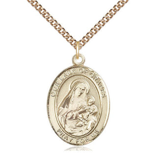 14kt Gold Our Lady of Grapes Medal Engraved Catholic Saint Jewelry
