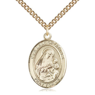 14kt Gold Our Lady of Grapes Medal Engraved Catholic Saint Jewelry