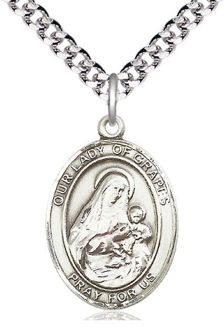 Pewter Our Lady of Grapes Medal Catholic Jewelry Engraved Catholic Saint Jewelry