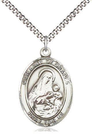 Pewter Our Lady of Grapes Medal Catholic Jewelry Engraved Catholic Saint Jewelry