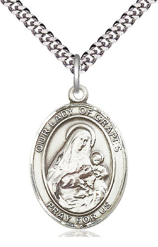 Pewter Our Lady of Grapes Medal Catholic Jewelry Engraved Catholic Saint Jewelry