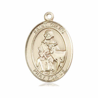 14kt Gold Saint Giles Medal Engraved Catholic Saint Jewelry