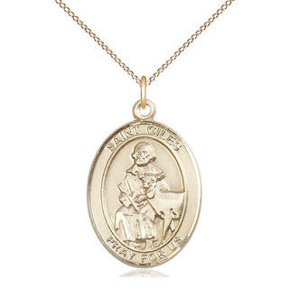 14kt Gold Saint Giles Medal Engraved Catholic Saint Jewelry