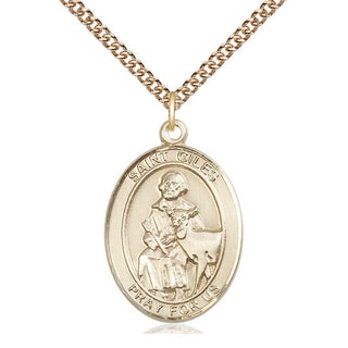 14kt Gold Saint Giles Medal Engraved Catholic Saint Jewelry