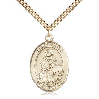 14kt Gold Saint Giles Medal Engraved Catholic Saint Jewelry