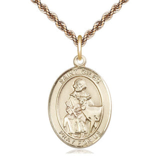 14kt Gold Saint Giles Medal Engraved Catholic Saint Jewelry
