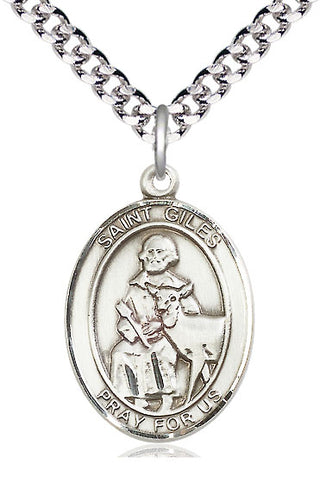 Pewter Saint Giles Medal Catholic Jewelry Engraved Catholic Saint Jewelry