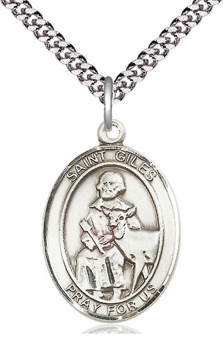 Pewter Saint Giles Medal Catholic Jewelry Engraved Catholic Saint Jewelry