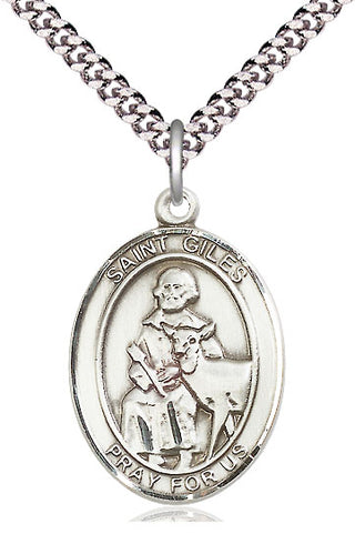 Sterling Silver Saint Giles Medal Catholic Jewelry Engraved Catholic Saint Jewelry