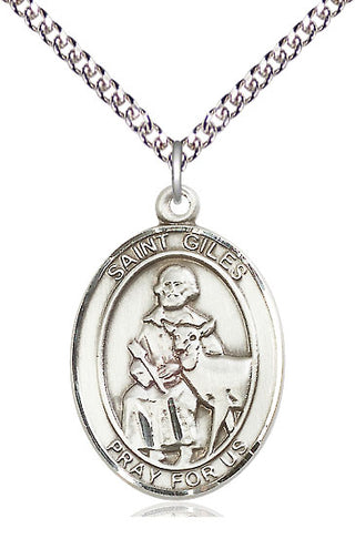 Sterling Silver Saint Giles Medal Catholic Jewelry Engraved Catholic Saint Jewelry