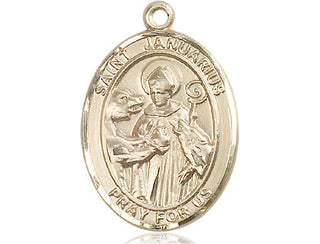 14kt Gold Saint Januarius Medal Engraved Catholic Saint Jewelry