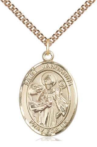14kt Gold Saint Januarius Medal Engraved Catholic Saint Jewelry