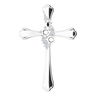 Sterling Silver 3-Stone 1/8 CTW Natural Diamond Semi-Set Family Cross Pendant