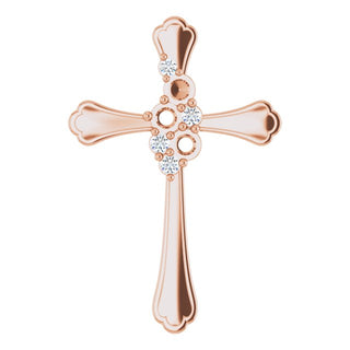 14K Rose 3-Stone 1/8 CTW Natural Diamond Semi-Set Family Cross Pendant