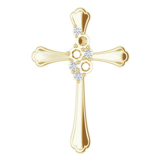 14K Yellow 3-Stone 1/8 CTW Natural Diamond Semi-Set Family Cross Pendant