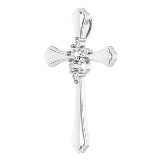 Sterling Silver 2-Stone 1/8 CTW Natural Diamond Semi-Set Family Cross Pendant
