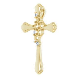 14K Yellow 5-Stone .08 CTW Natural Diamond Semi-Set Family Cross Pendant