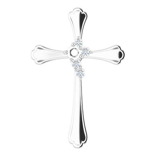 Platinum 1-Stone 1/8 CTW Natural Diamond Semi-Set Family Cross Pendant