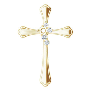 14K Yellow 1-Stone 1/8 CTW Natural Diamond Semi-Set Family Cross Pendant