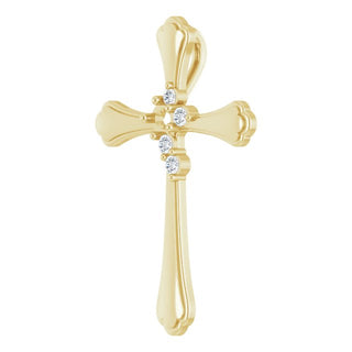 14K Yellow 1-Stone 1/8 CTW Natural Diamond Semi-Set Family Cross Pendant