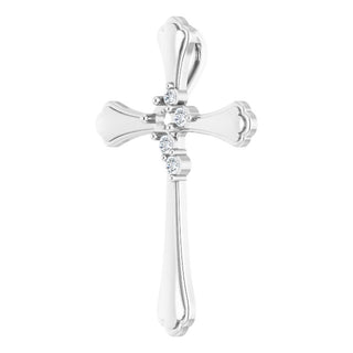 14K White 1-Stone 1/8 CTW Natural Diamond Semi-Set Family Cross Pendant
