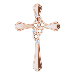 14K Rose 5-Stone .08 CTW Natural Diamond Semi-Set Family Cross Pendant