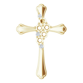 14K Yellow 5-Stone .08 CTW Natural Diamond Semi-Set Family Cross Pendant