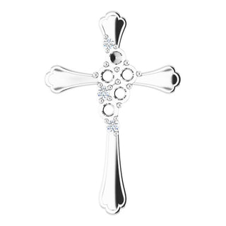 14K White 5-Stone .08 CTW Natural Diamond Semi-Set Family Cross Pendant