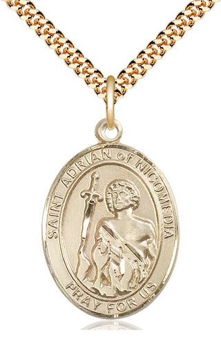 14kt Gold Filled Saint Adrian of Nicomedia Medal Catholic Jewelry Engraved Catholic Saint Jewelry