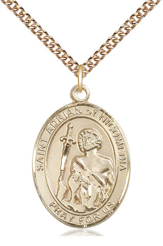 14kt Gold Filled Saint Adrian of Nicomedia Medal Catholic Jewelry Engraved Catholic Saint Jewelry