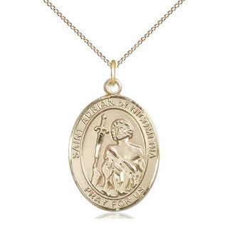 14kt Gold Saint Adrian of Nicomedia Medal Engraved Catholic Saint Jewelry