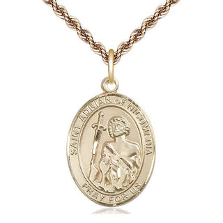 14kt Gold Saint Adrian of Nicomedia Medal Engraved Catholic Saint Jewelry