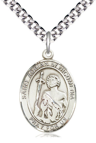 Pewter Saint Adrian of Nicomedia Medal Catholic Jewelry Engraved Catholic Saint Jewelry