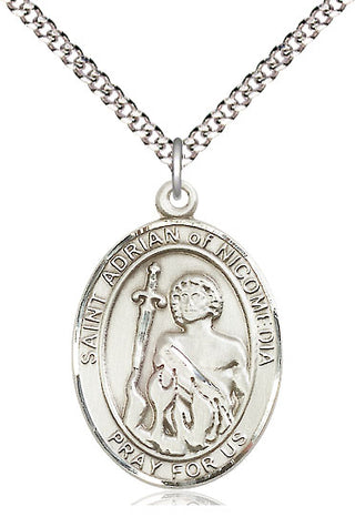 Pewter Saint Adrian of Nicomedia Medal Catholic Jewelry Engraved Catholic Saint Jewelry