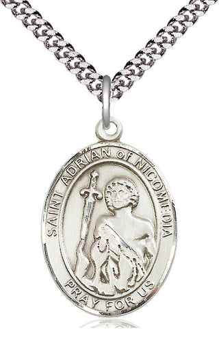 Pewter Saint Adrian of Nicomedia Medal Catholic Jewelry Engraved Catholic Saint Jewelry