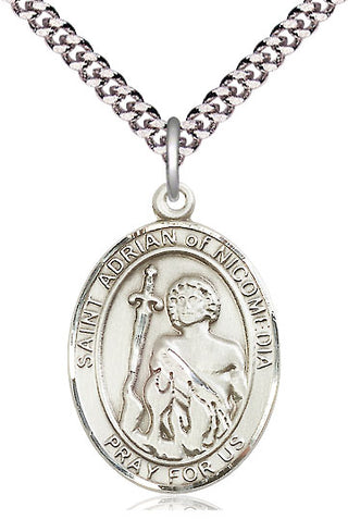 Sterling Silver Saint Adrian of Nicomedia Medal Catholic Jewelry Engraved Catholic Saint Jewelry