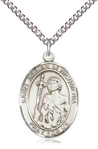 Sterling Silver Saint Adrian of Nicomedia Medal Catholic Jewelry Engraved Catholic Saint Jewelry