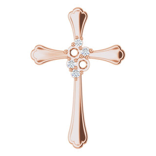 14K Rose 2-Stone 1/8 CTW Natural Diamond Semi-Set Family Cross Pendant