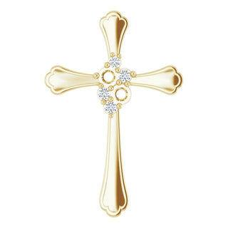 14K Yellow 2-Stone 1/8 CTW Natural Diamond Semi-Set Family Cross Pendant