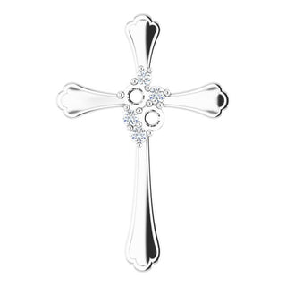14K White 2-Stone 1/8 CTW Natural Diamond Semi-Set Family Cross Pendant