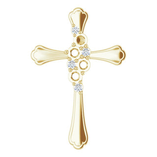 14K Yellow 4-Stone 1/8 CTW Natural Diamond Semi-Set Family Cross Pendant