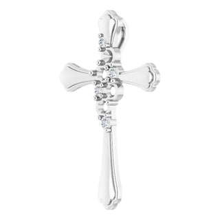 14K White 4-Stone 1/8 CTW Natural Diamond Semi-Set Family Cross Pendant